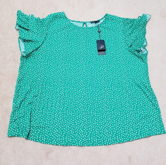 NEW Adrianna Papell Emerald Double flutter sleeve top blouse Womans Size 1X - Picture 1 of 11